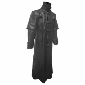 Mens Black Crocodile Print Leather Goth Matrix Steampunk Gothic Trench Coat T5-CROC