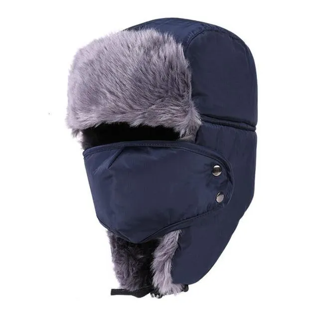 Men's Ear Protection Face Bomber Hats Thicker Plus Velvet Warm Woman Winter Hat Resist The Snow Male Bone Cap Ski Hat