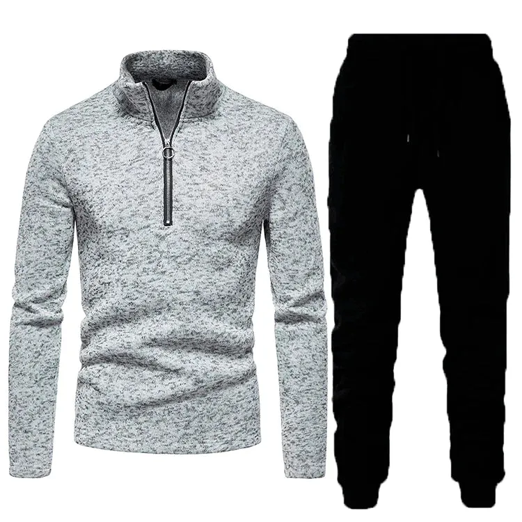 Men's Fall Winter Zipper Turtleneck Hoodie Jogger Two Piece Set