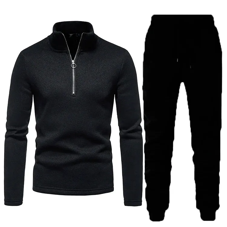 Men's Fall Winter Zipper Turtleneck Hoodie Jogger Two Piece Set