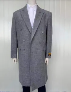 Mens Full Length Wool and Cashmere Overcoat - Winter Topcoats - Grey Coat