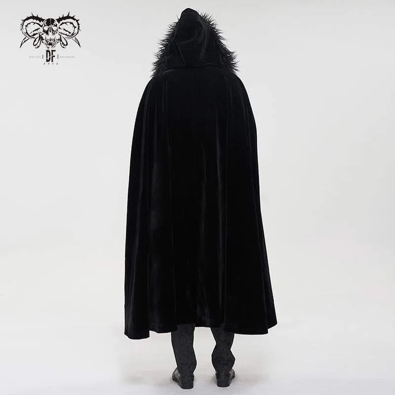 Men's Gothic Floral Long Coat with Hood Black