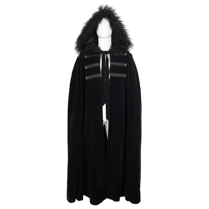 Men's Gothic Floral Long Coat with Hood Black