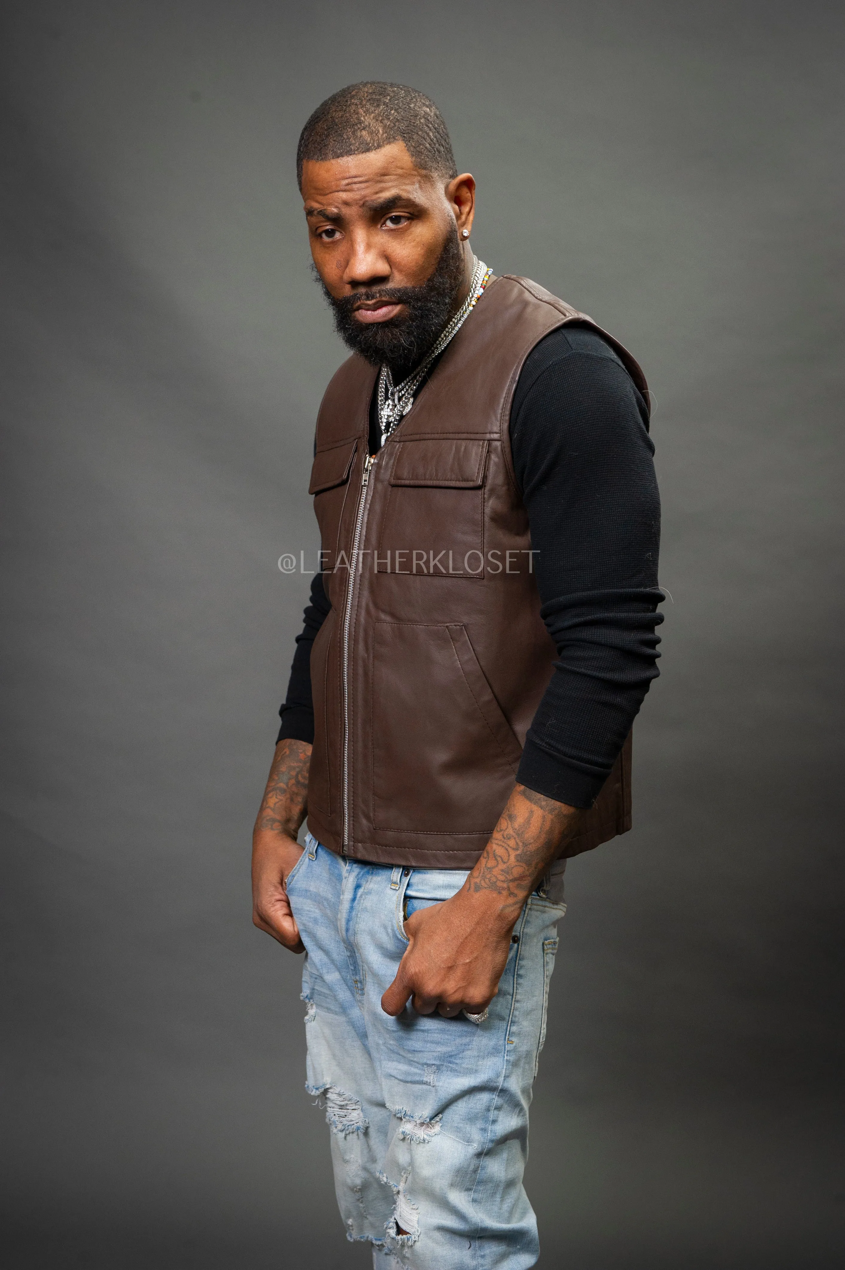 Men's Leather Brooklyn Vest Chocolate [Slim-Cut]