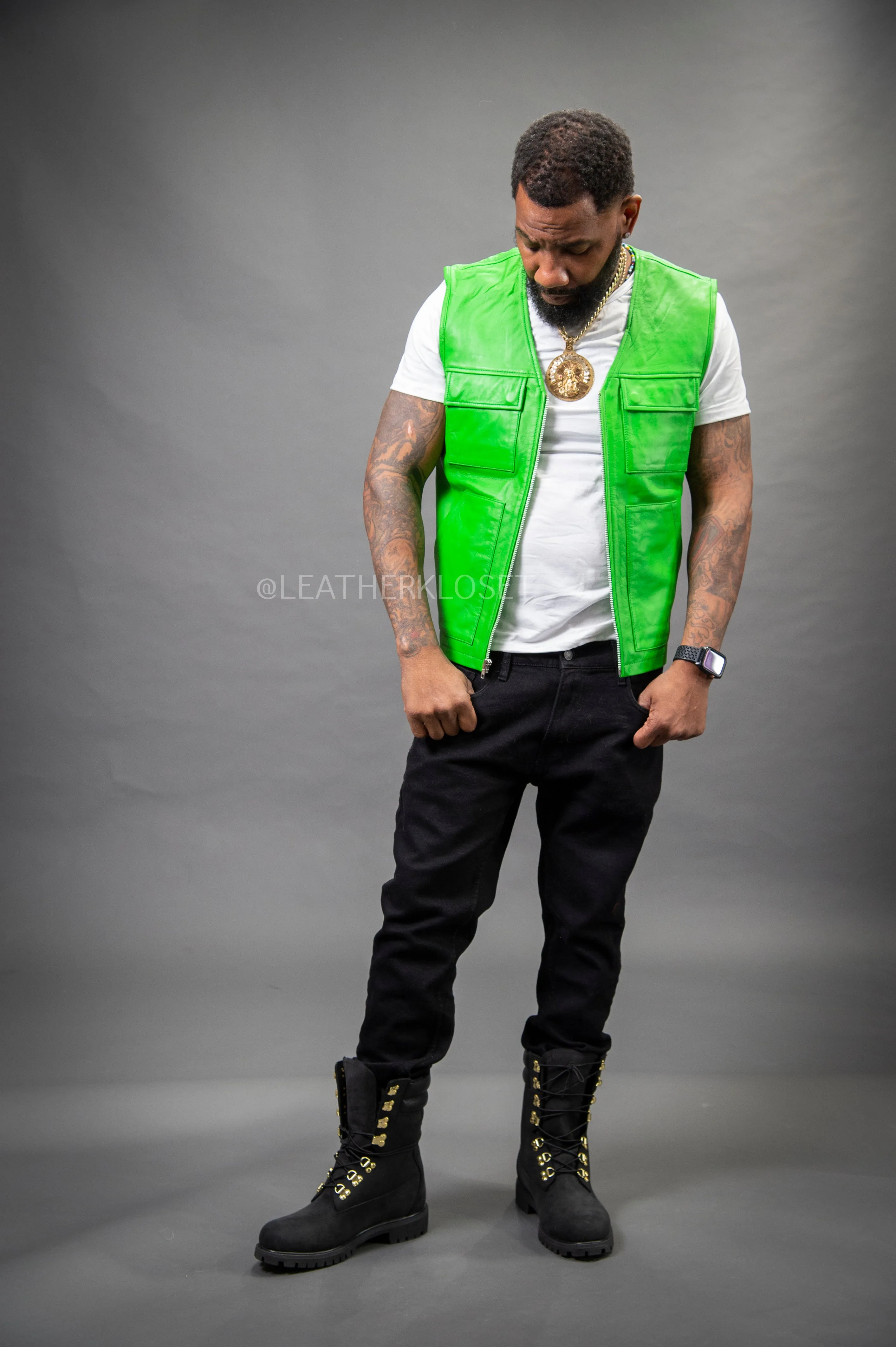 Men's Leather Brooklyn Vest [Green]