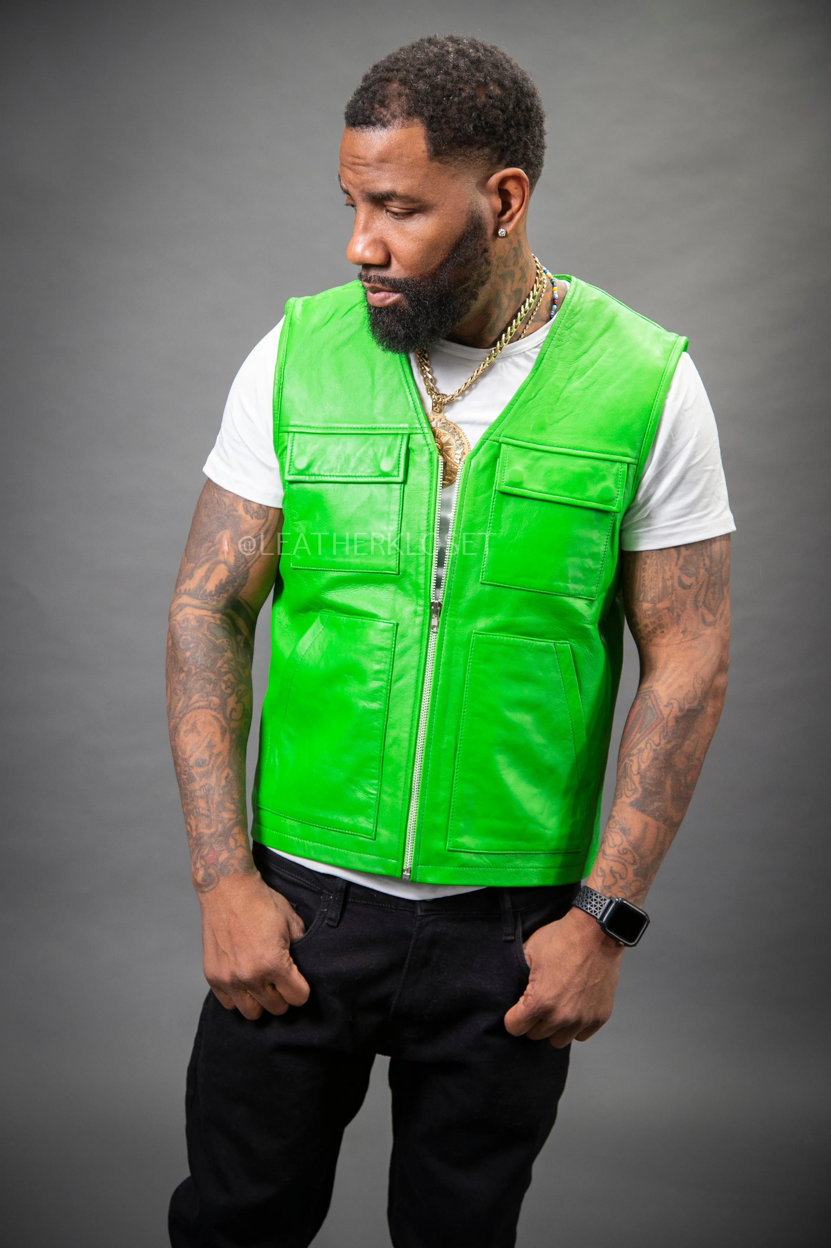 Men's Leather Brooklyn Vest [Green]