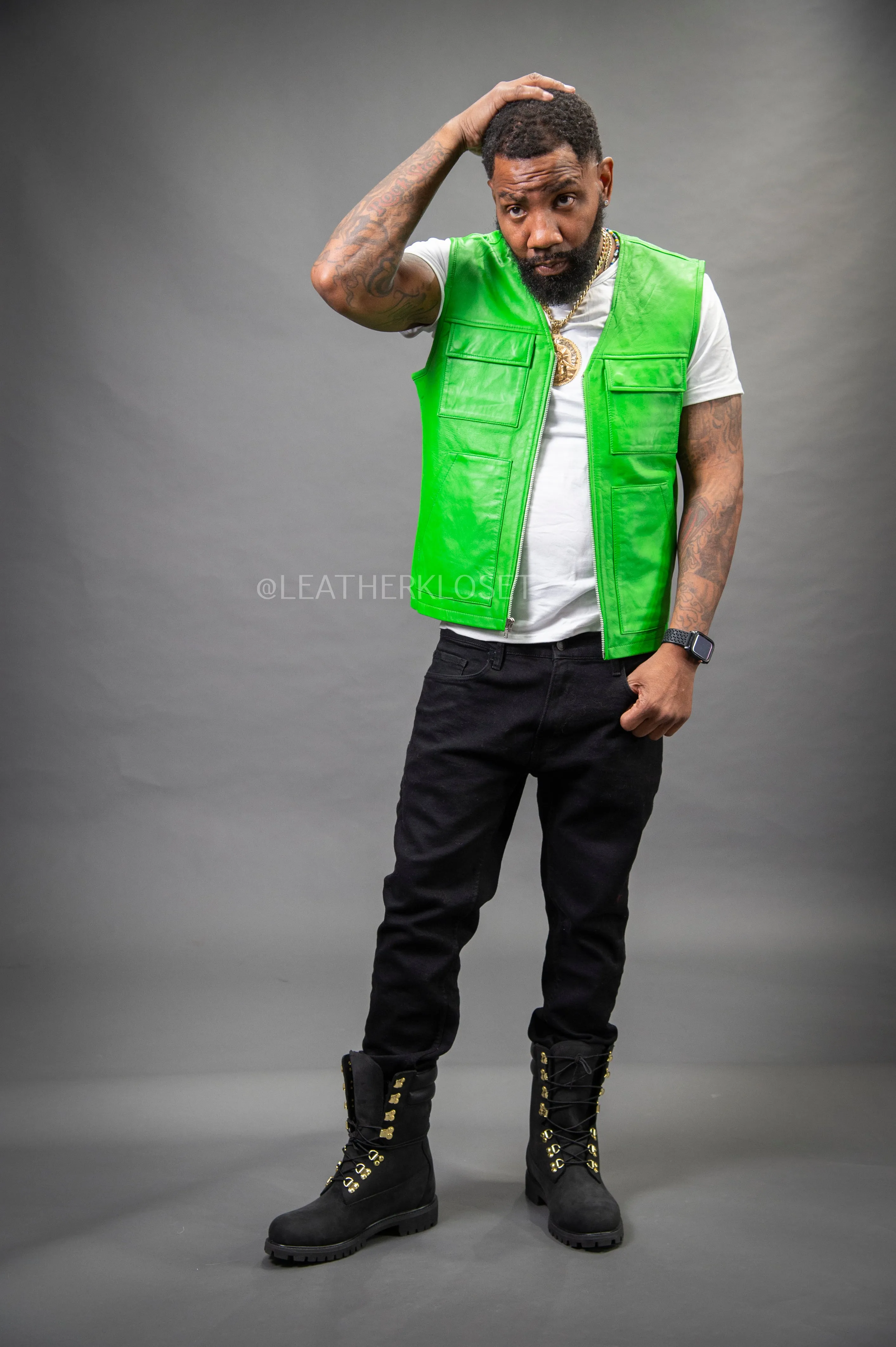 Men's Leather Brooklyn Vest [Green]