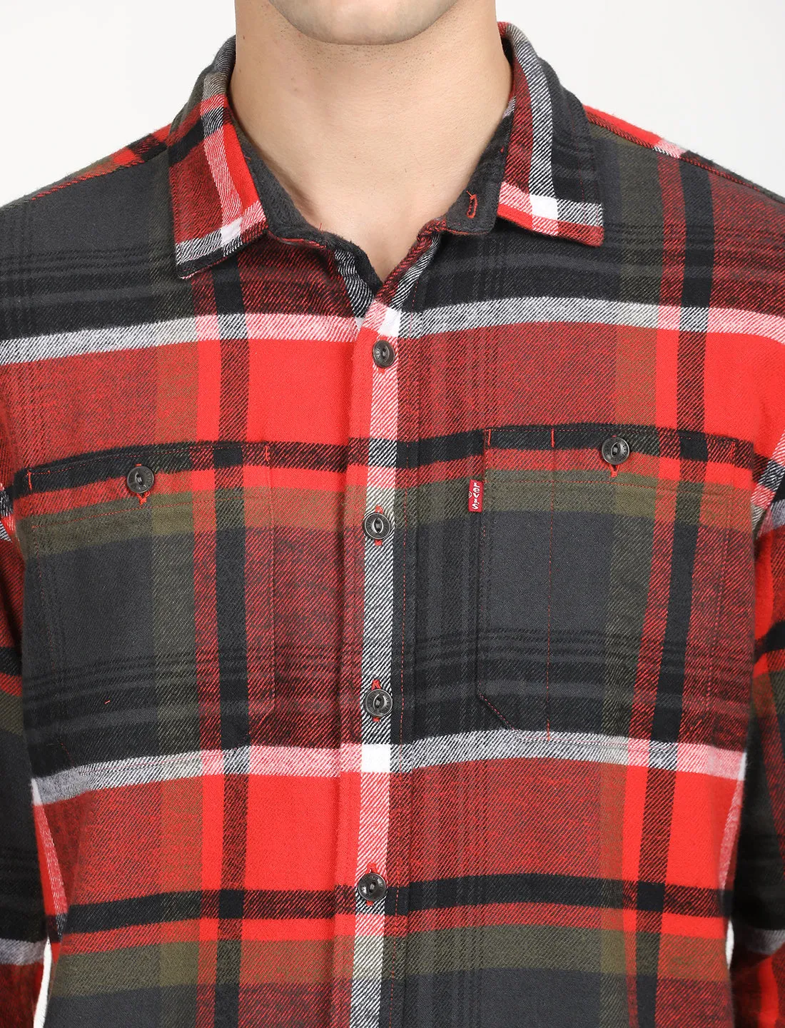 Men's Plaid Red Spread Collar Shacket