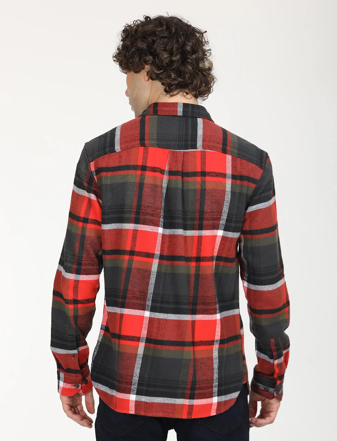 Men's Plaid Red Spread Collar Shacket