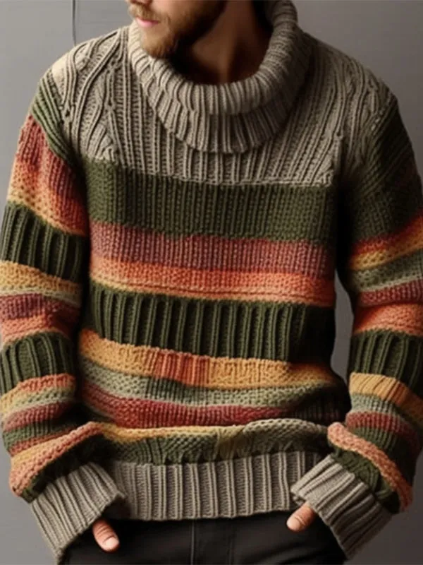 Men's Turtleneck Striped Sweater