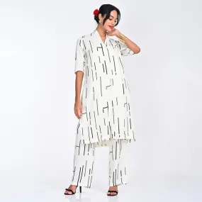 Modal Printed Co Ord Ord For Women | Shirt & Trouser | Draped Neck | Off White