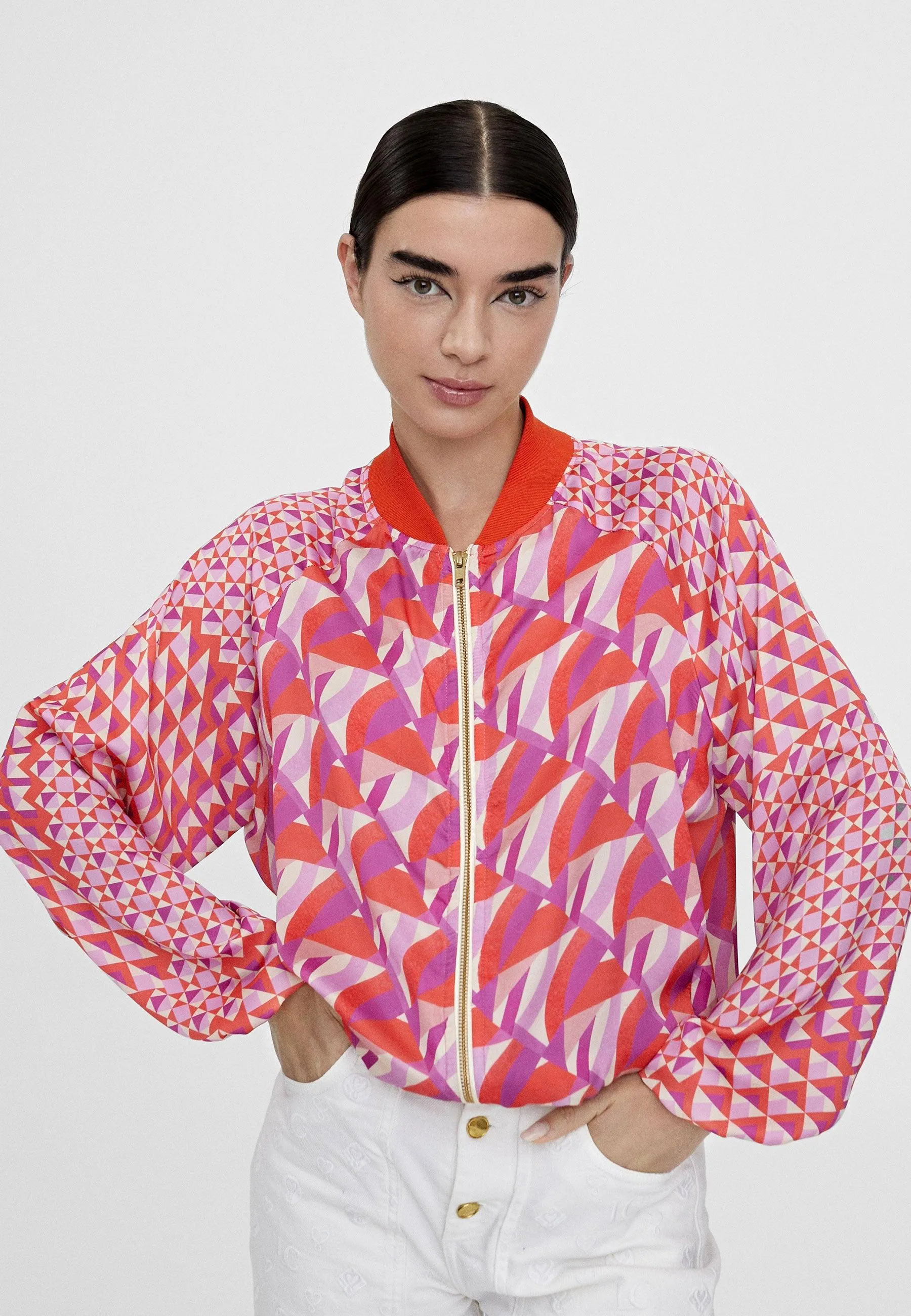 Multicoloured printed bomber jacket