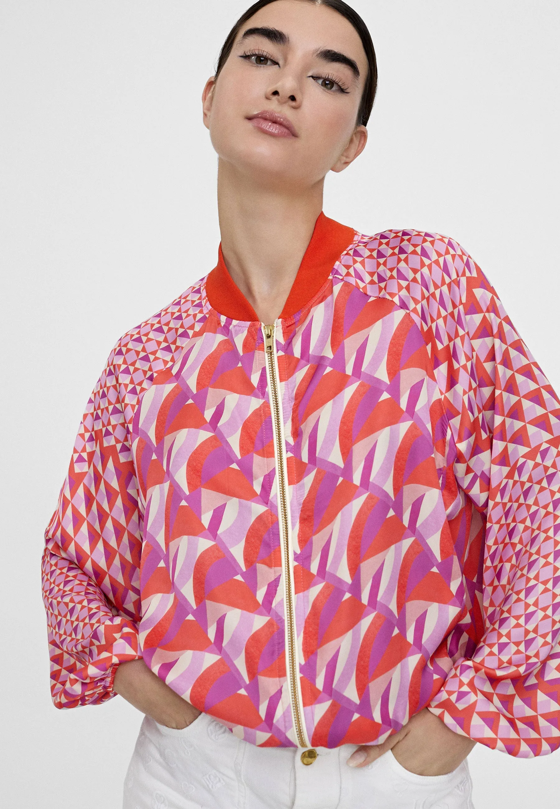 Multicoloured printed bomber jacket