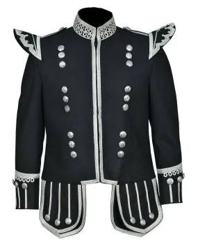 New Scottish Black Military Piper Drummer Doublet Tunic Jacket