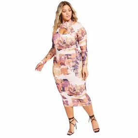 NINA PARKER - Plus Size Printed Bodycon Cutout-Detail Dress