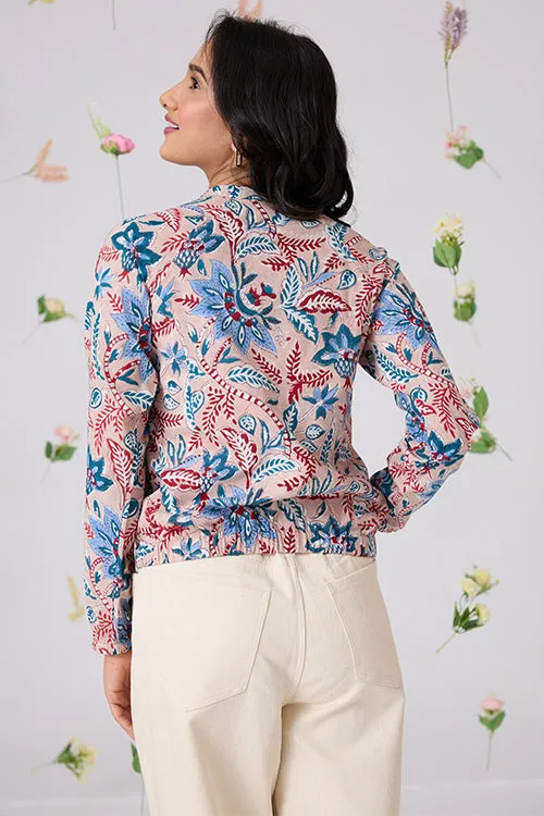 Okhai "Peruvian" Hand-Embroidered Mirrorwork Handblock Printed Pure Cotton Bomber Jacket