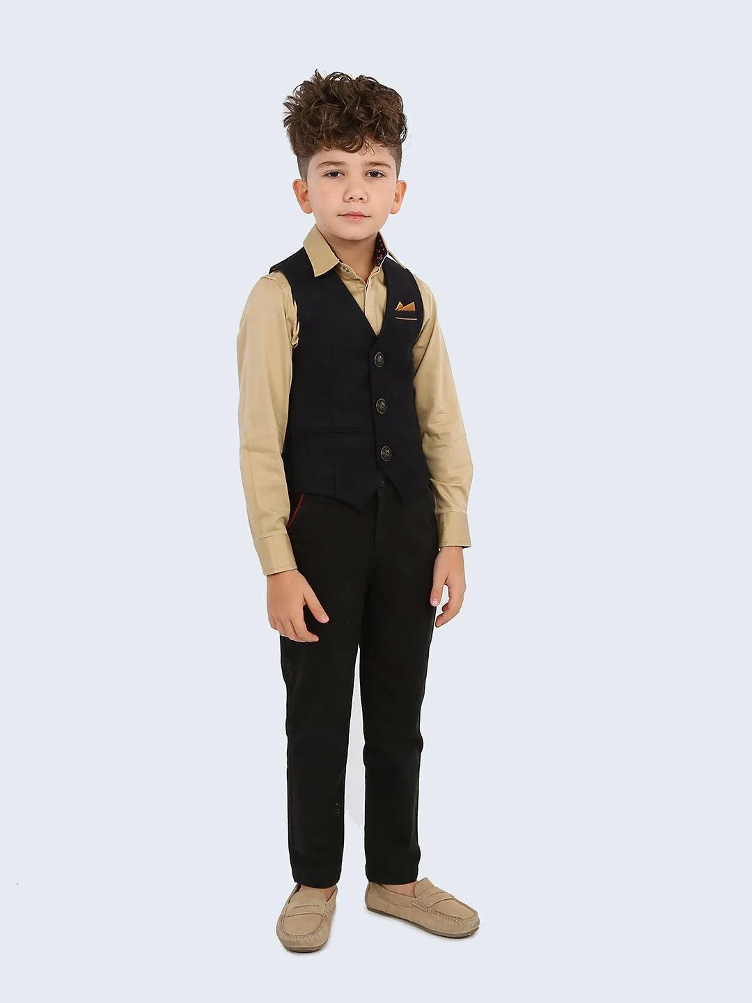 One Friday Navy Blue Solid Waist Coat