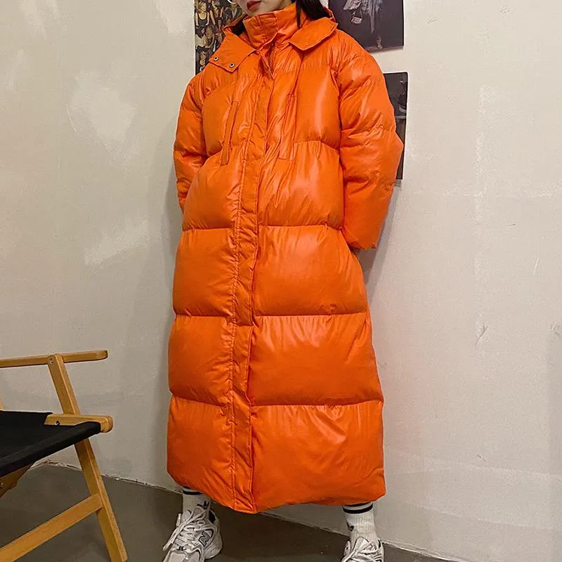 Orange Black Oversize Hooded Down Long Jacket