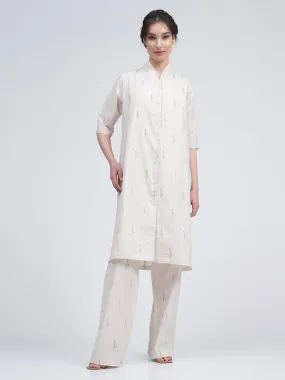 Organic Cotton Block Printed Long Shirt And Trousers  Co-ord Set