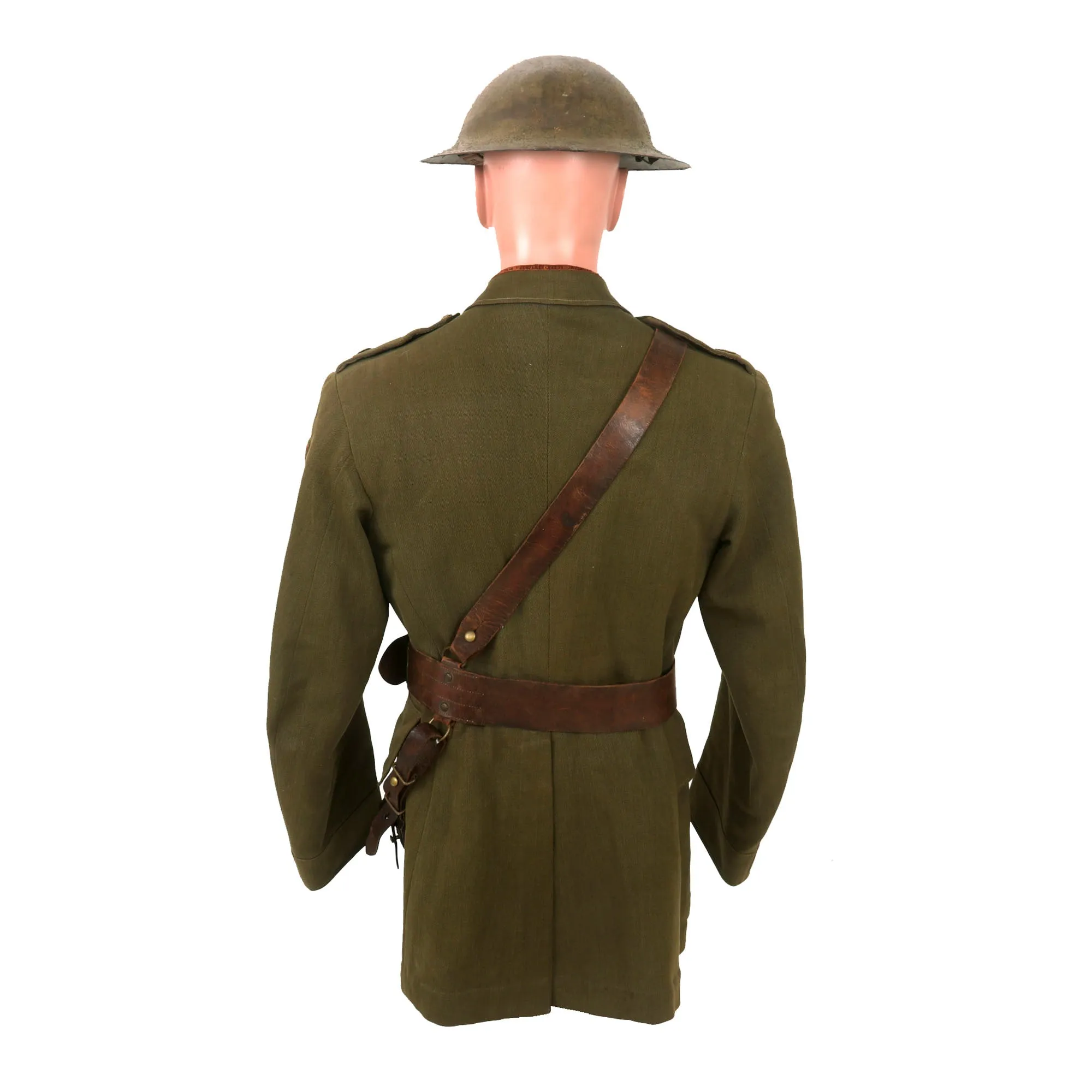 Original British WWI Named 8th Suffolk Regiment Major’s Uniform with Tactical Flashes, Brodie Helmet, Sam Brown Belt Rig & Gaiters