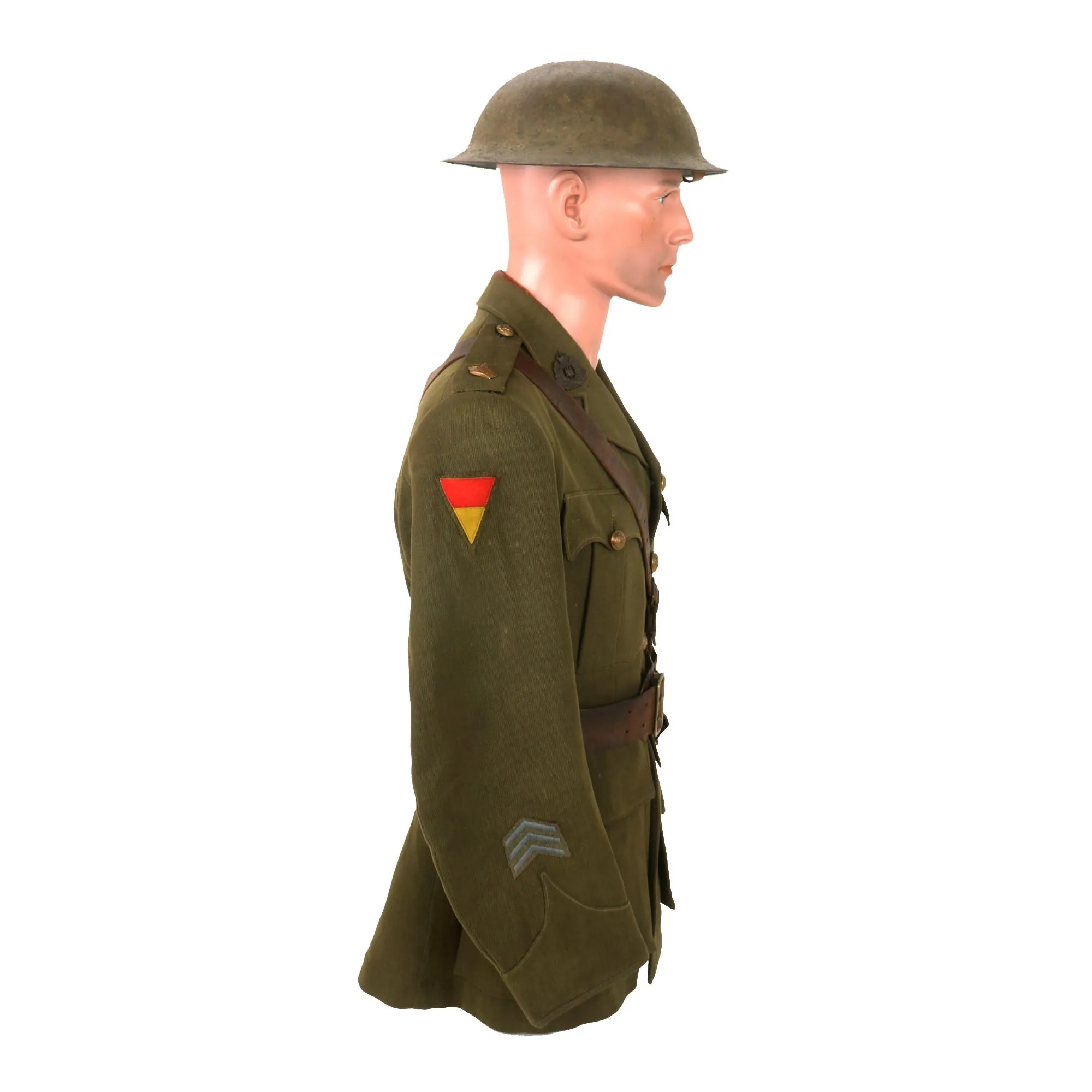 Original British WWI Named 8th Suffolk Regiment Major’s Uniform with Tactical Flashes, Brodie Helmet, Sam Brown Belt Rig & Gaiters