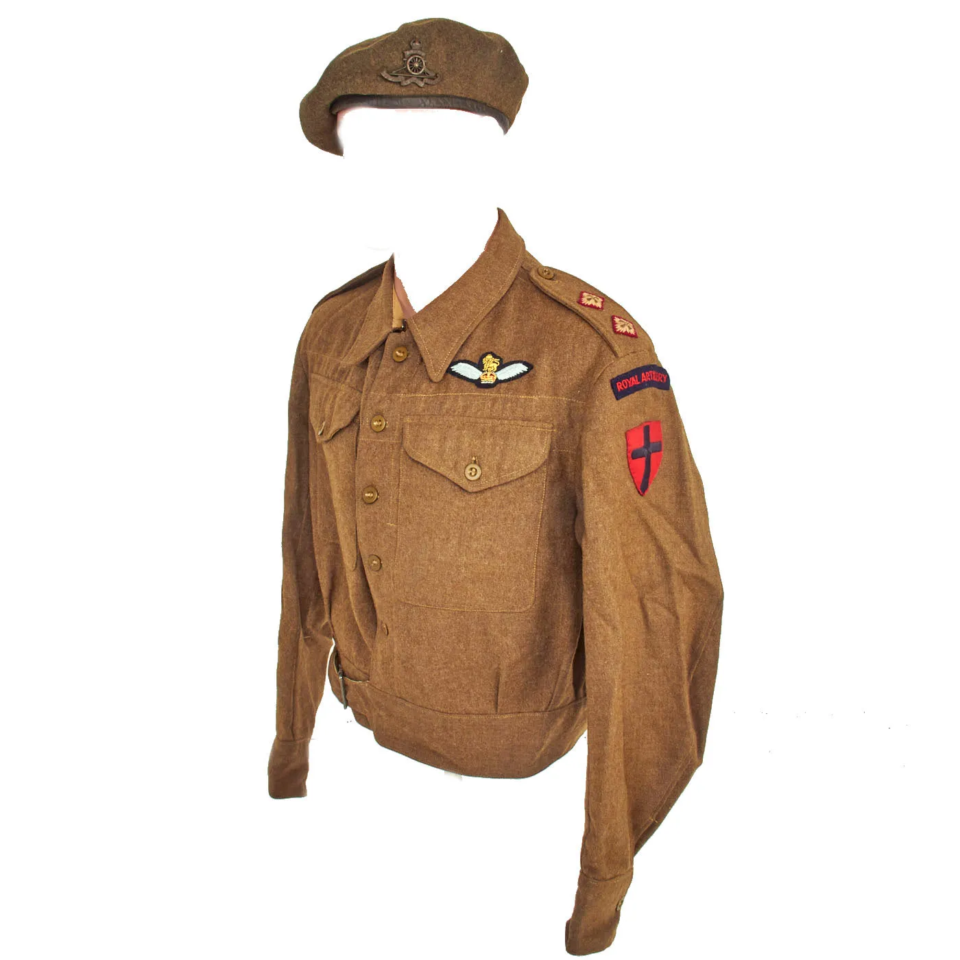 Original British WWII 21st Army Group Royal Artillery P-40 “Battledress” Uniform Set - Beret, Tunic, Shirt, Trousers