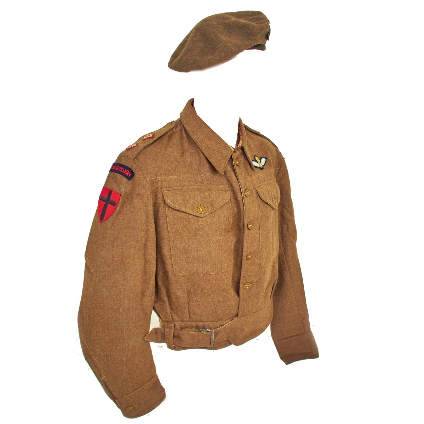 Original British WWII 21st Army Group Royal Artillery P-40 “Battledress” Uniform Set - Beret, Tunic, Shirt, Trousers