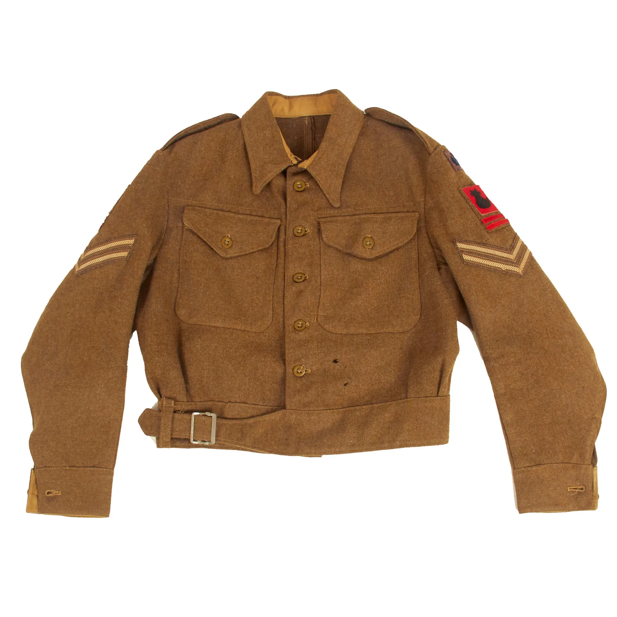 Original British WWII Era 56th London Infantry Division Battledress Uniform Tunic With Period Applied Insignia