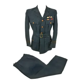 Original British WWII Royal Air Force Named Squadron Leader Pilot’s Uniform Jacket & Breeches - RAF Pilot’s Wings and Ribbon Bar