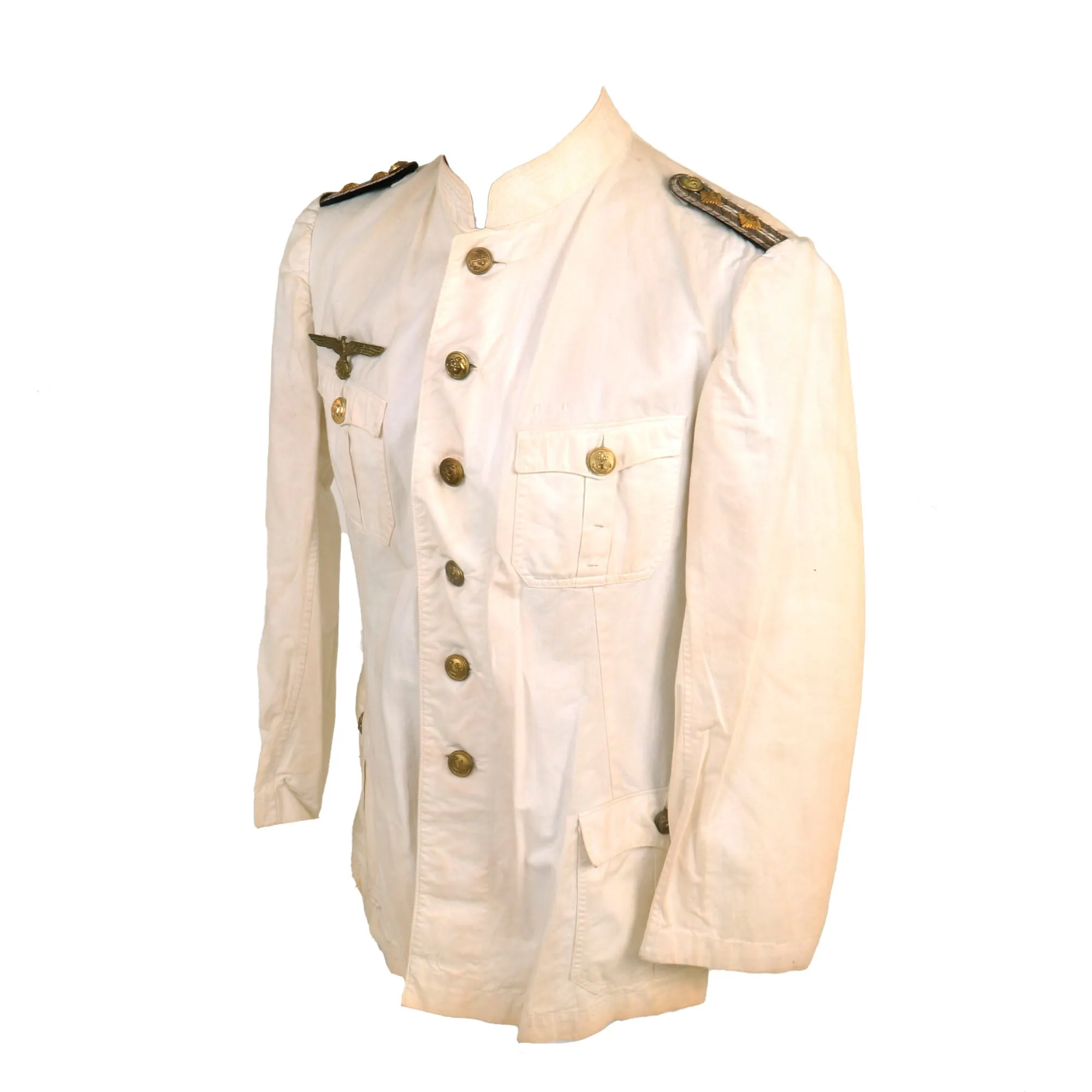 Original German WWII Kriegsmarine Kapitänleutnant Officers White Summer Uniform Tunic with Banded Collar