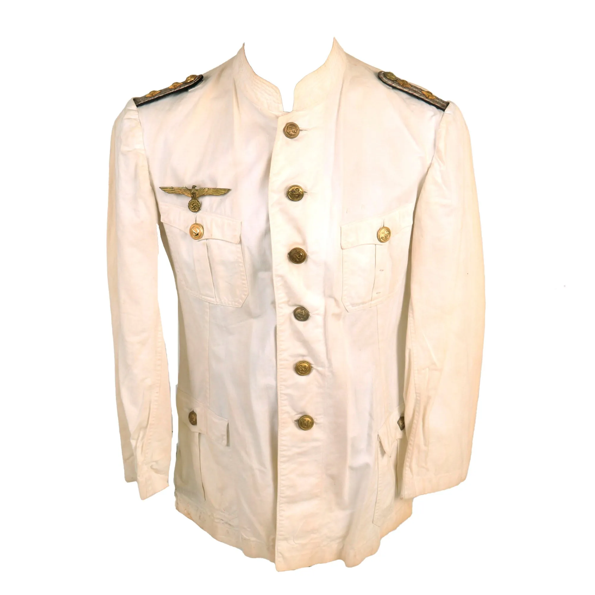 Original German WWII Kriegsmarine Kapitänleutnant Officers White Summer Uniform Tunic with Banded Collar