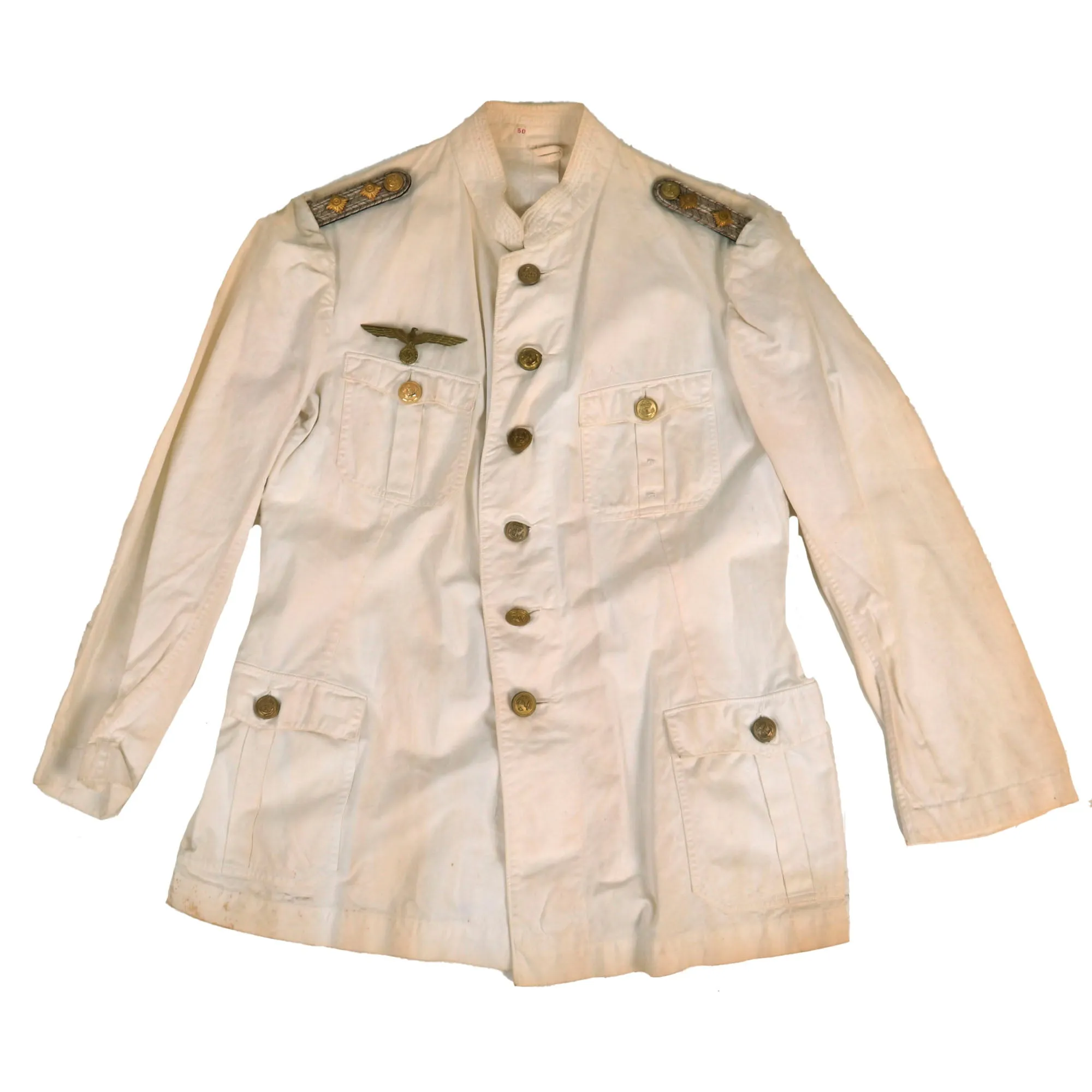 Original German WWII Kriegsmarine Kapitänleutnant Officers White Summer Uniform Tunic with Banded Collar