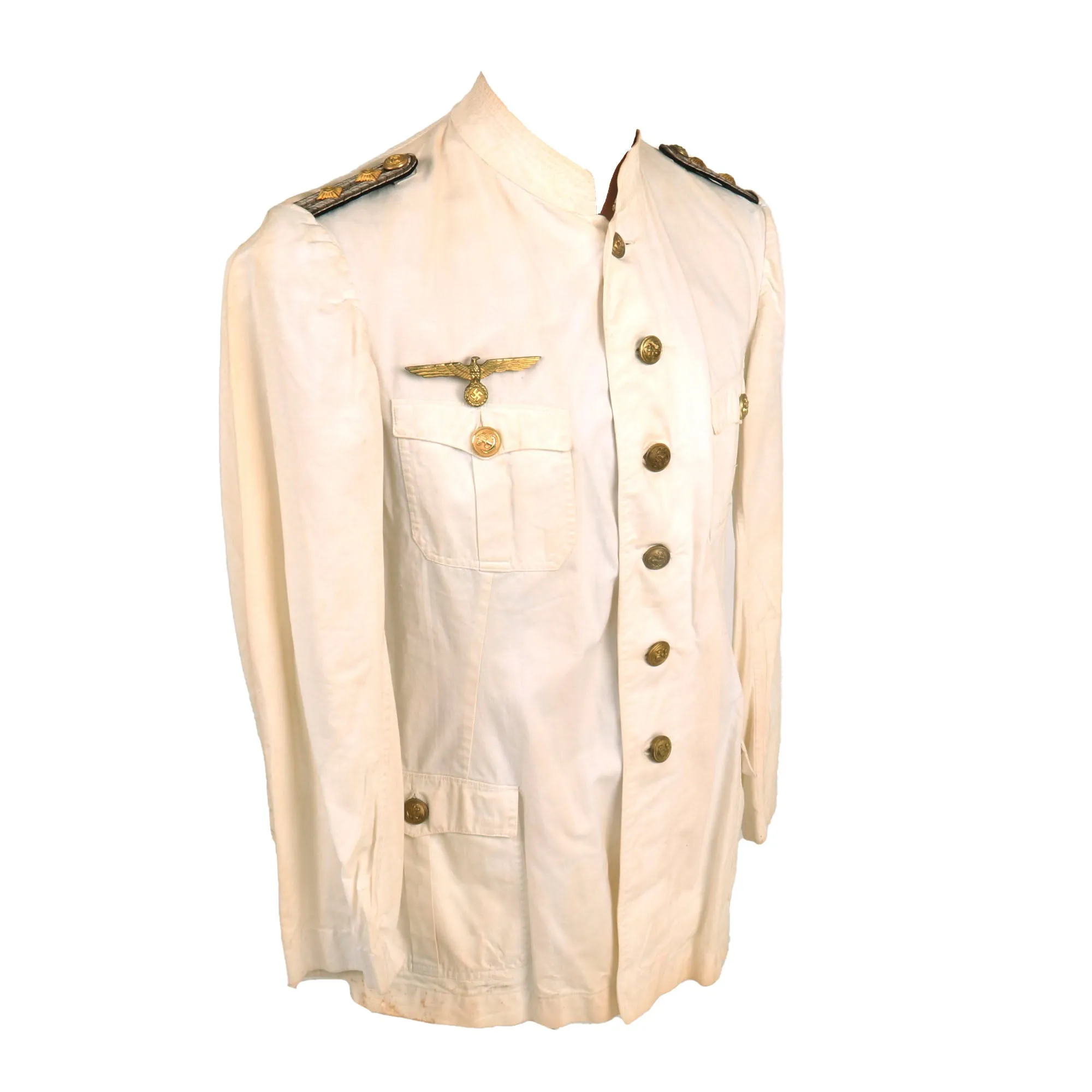 Original German WWII Kriegsmarine Kapitänleutnant Officers White Summer Uniform Tunic with Banded Collar