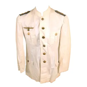 Original German WWII Kriegsmarine Kapitänleutnant Officers White Summer Uniform Tunic with Banded Collar