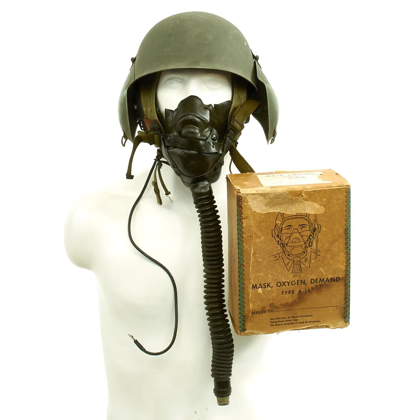 Original U.S. WWII USAAF Bomber Crew M3 Steel FLAK Helmet with A-14 Oxygen Mask and Inner Flight Helmet