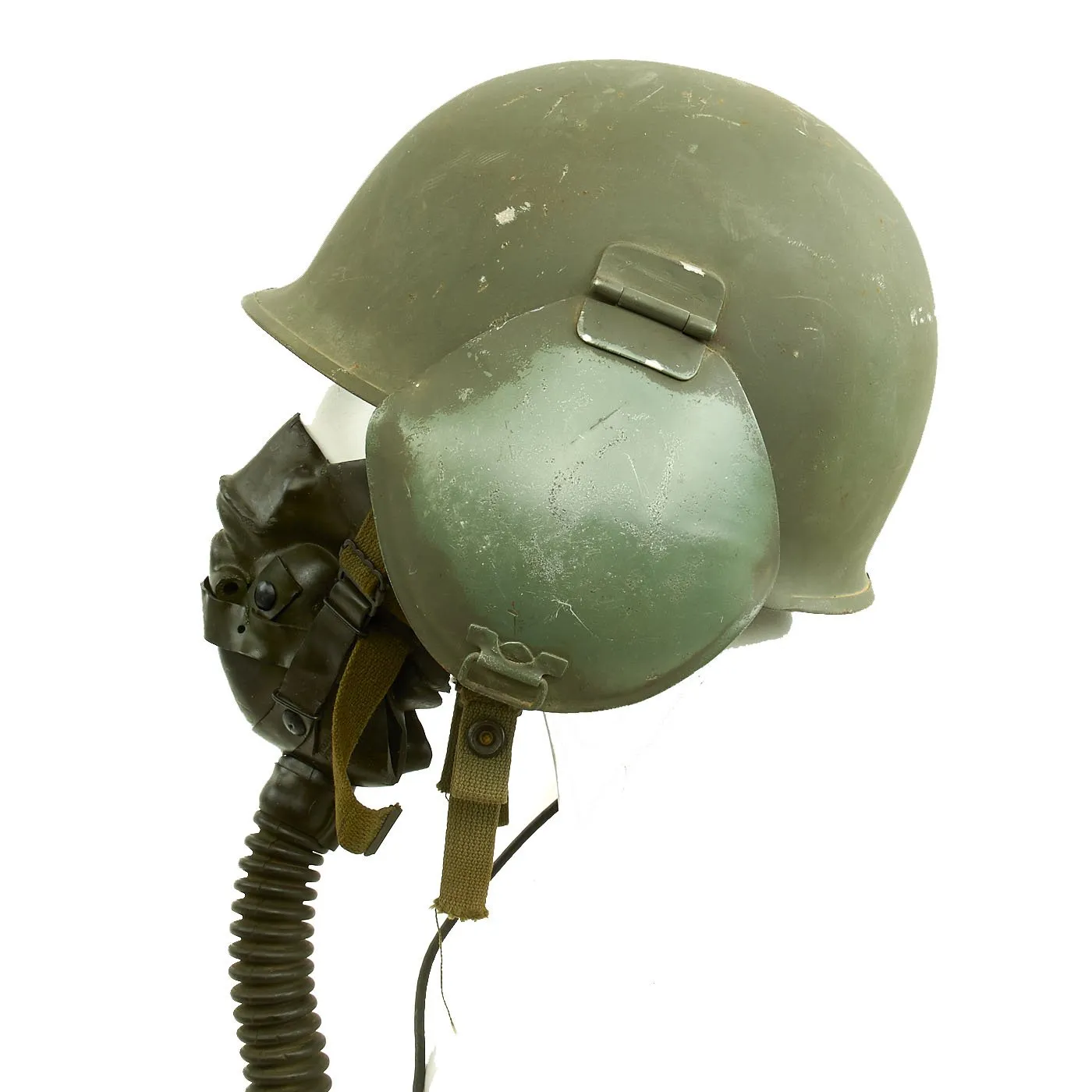 Original U.S. WWII USAAF Bomber Crew M3 Steel FLAK Helmet with A-14 Oxygen Mask and Inner Flight Helmet