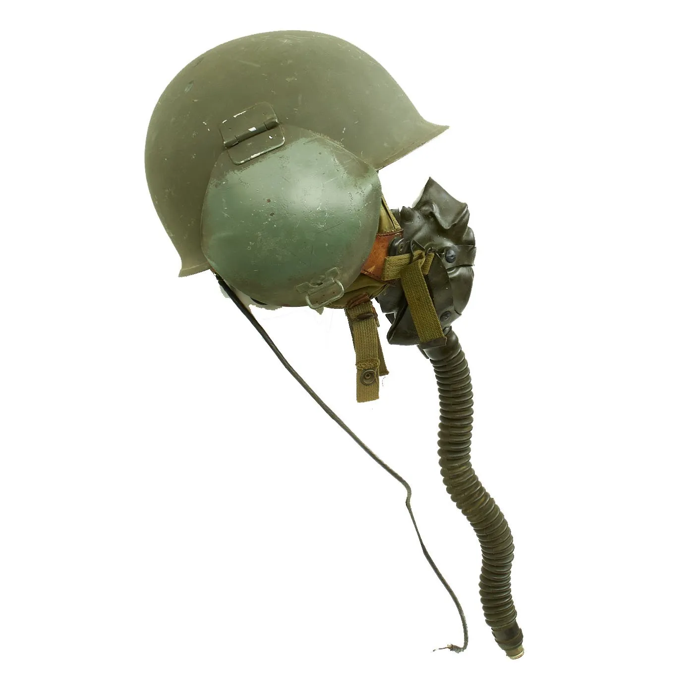 Original U.S. WWII USAAF Bomber Crew M3 Steel FLAK Helmet with A-14 Oxygen Mask and Inner Flight Helmet