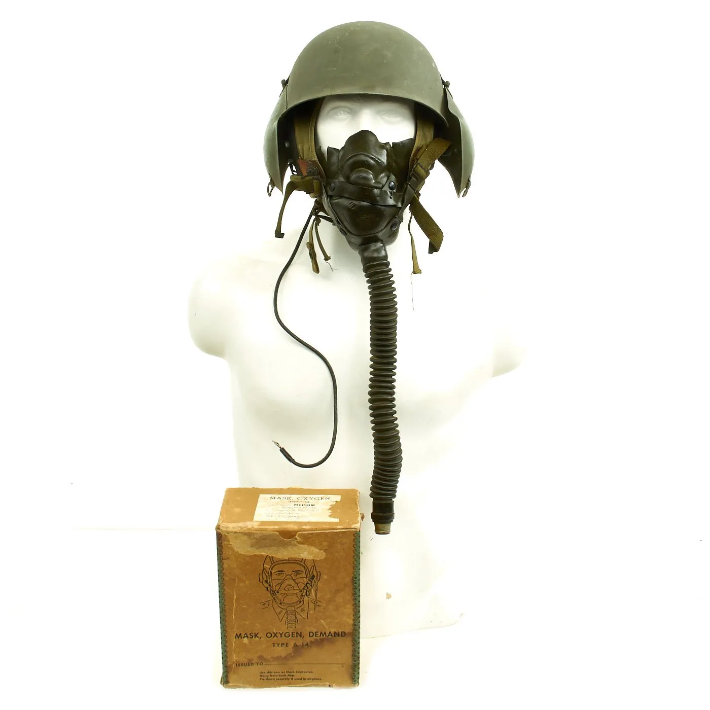 Original U.S. WWII USAAF Bomber Crew M3 Steel FLAK Helmet with A-14 Oxygen Mask and Inner Flight Helmet