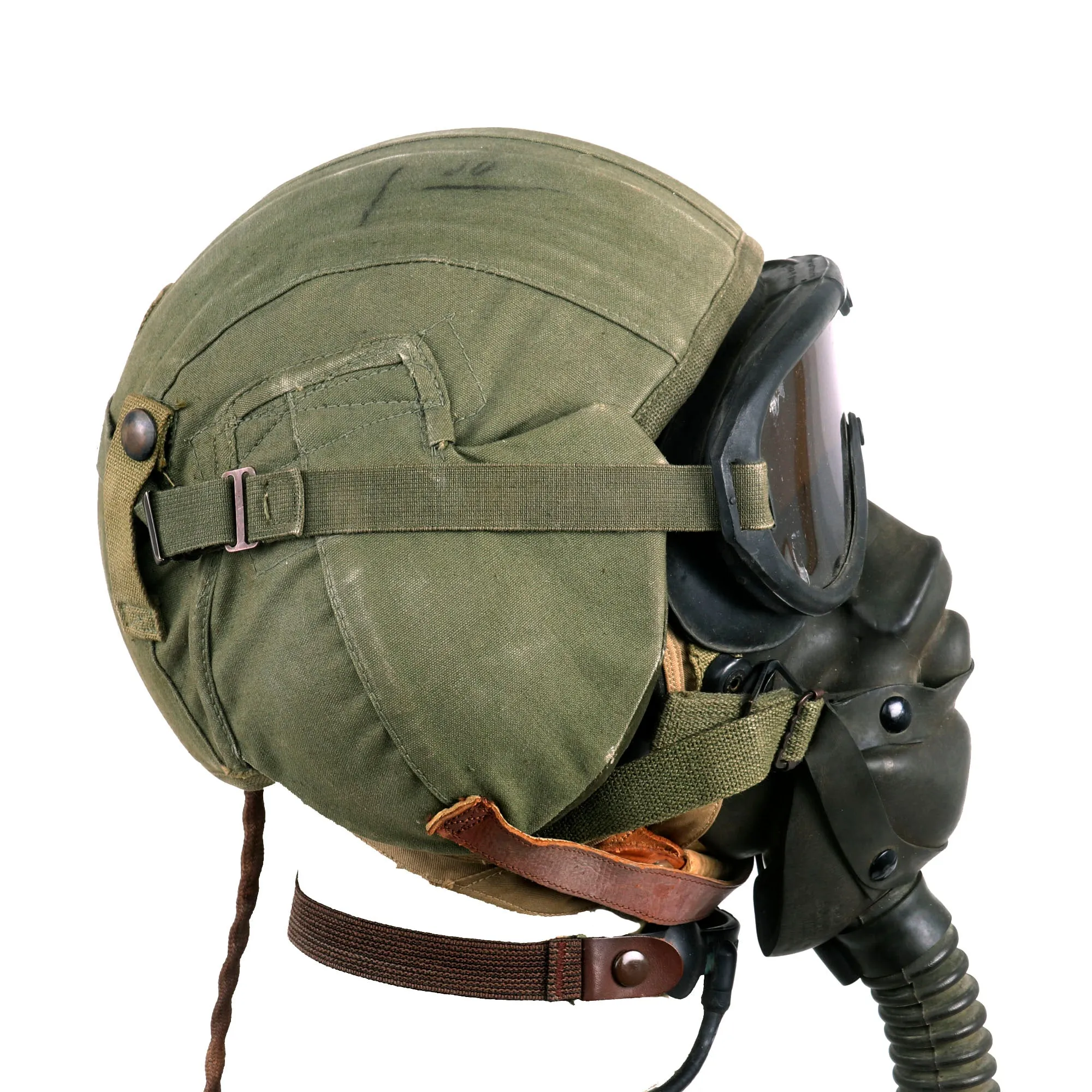 Original U.S. WWII USAAF Bomber Crew M4A2 Flak Helmet With AN-H-15 Flight Helmet, Throat Mic, B-8 Goggles and A-14 Oxygen Mask  - With Original Boxes