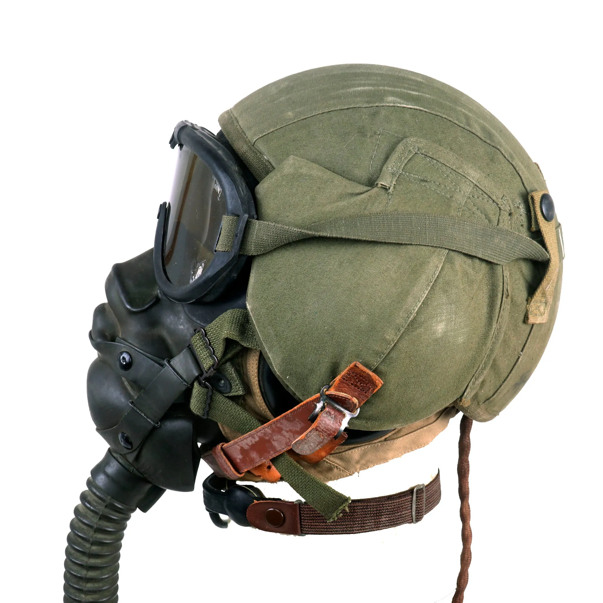 Original U.S. WWII USAAF Bomber Crew M4A2 Flak Helmet With AN-H-15 Flight Helmet, Throat Mic, B-8 Goggles and A-14 Oxygen Mask  - With Original Boxes