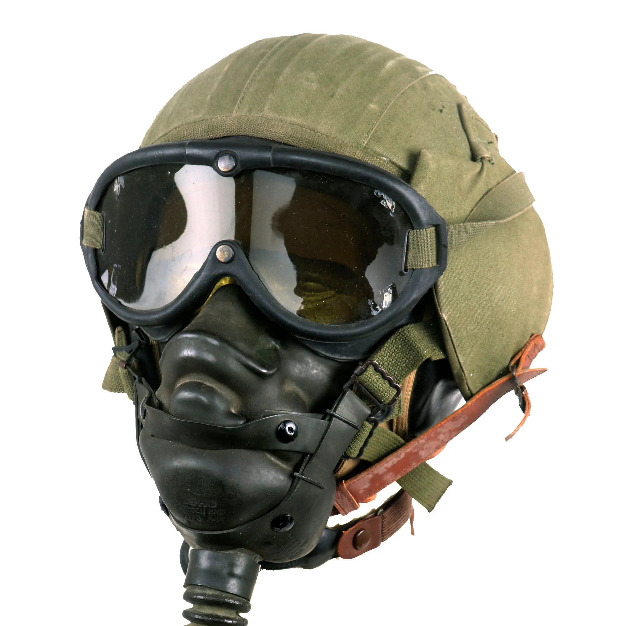 Original U.S. WWII USAAF Bomber Crew M4A2 Flak Helmet With AN-H-15 Flight Helmet, Throat Mic, B-8 Goggles and A-14 Oxygen Mask  - With Original Boxes