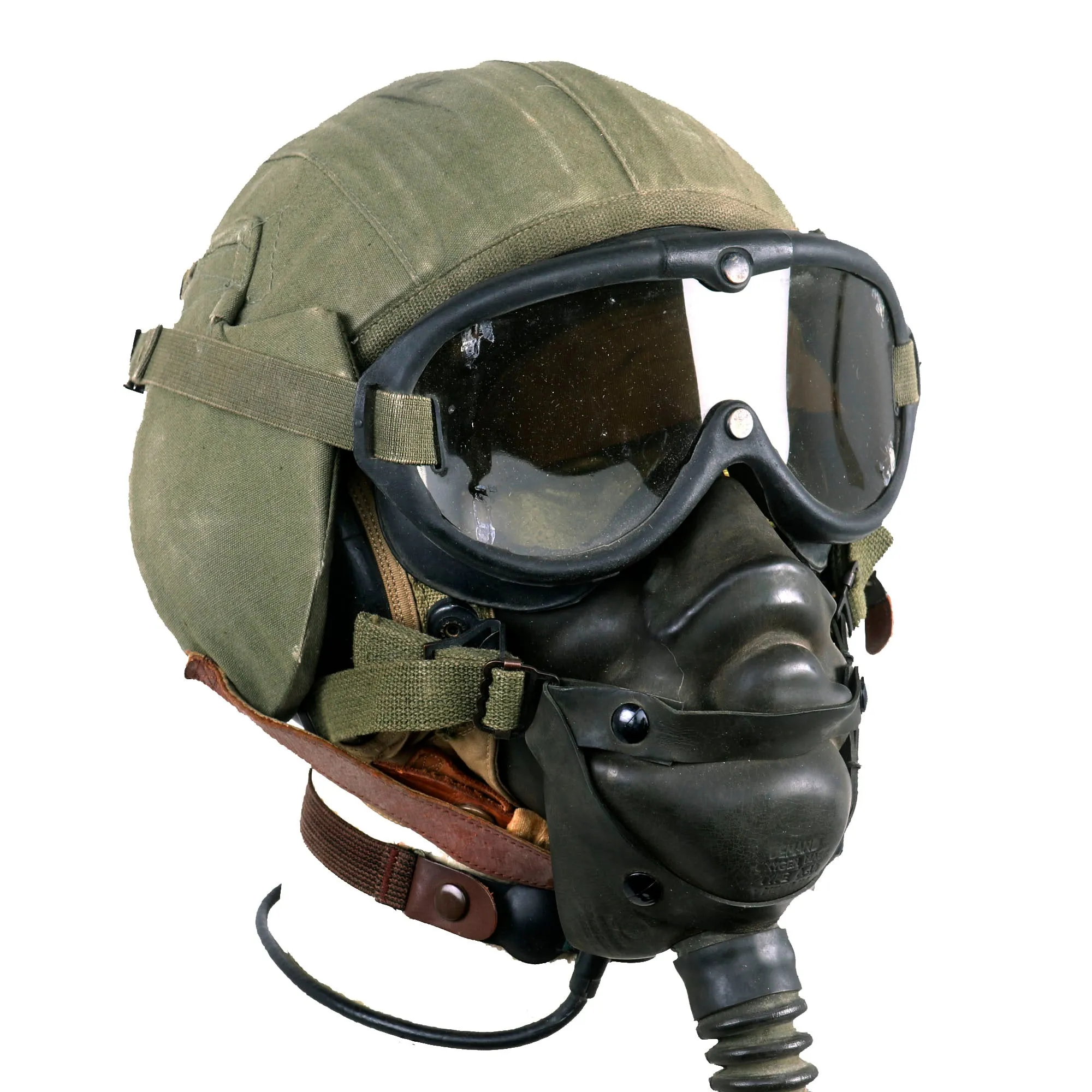 Original U.S. WWII USAAF Bomber Crew M4A2 Flak Helmet With AN-H-15 Flight Helmet, Throat Mic, B-8 Goggles and A-14 Oxygen Mask  - With Original Boxes