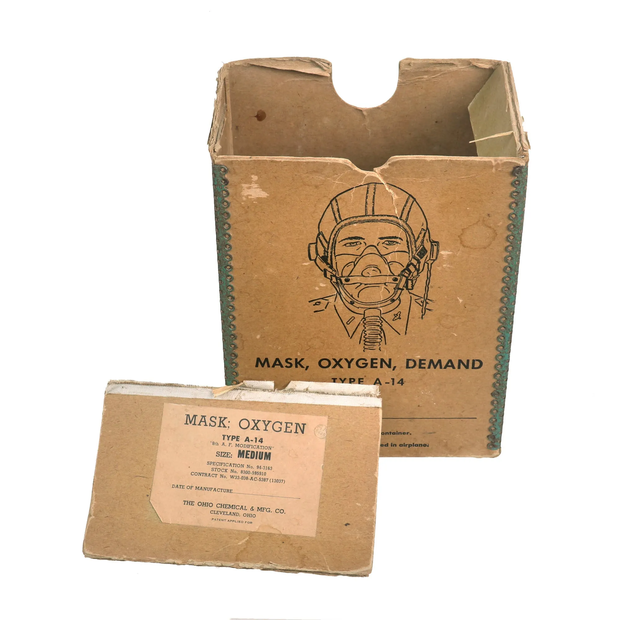 Original U.S. WWII USAAF Bomber Crew M4A2 Flak Helmet With AN-H-15 Flight Helmet, Throat Mic, B-8 Goggles and A-14 Oxygen Mask  - With Original Boxes