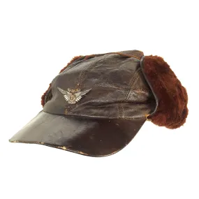 Original U.S. WWII USAAF British Made B-2 Style Winter Flying Cap With A3 HBT Mechanics Cap - 2 Items