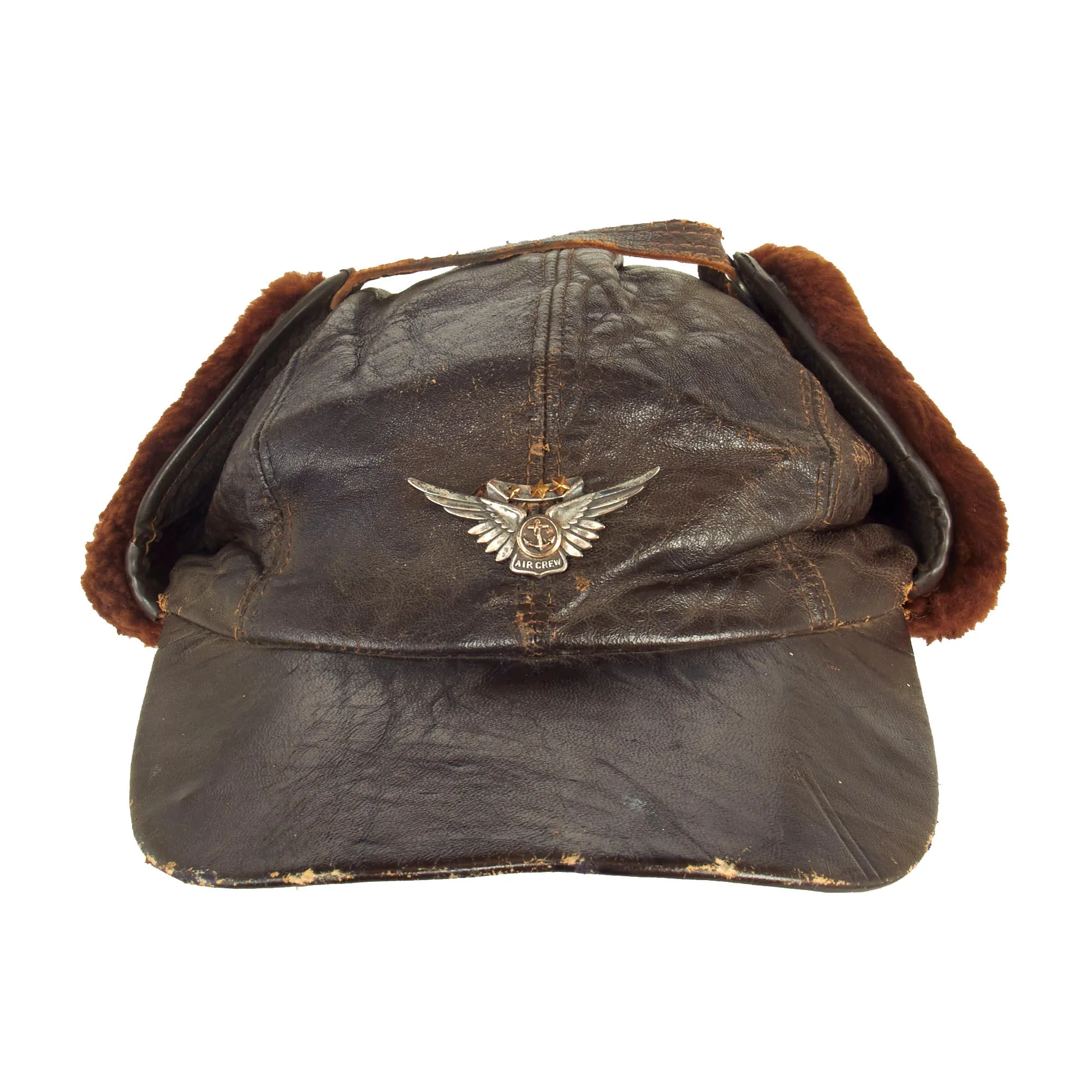 Original U.S. WWII USAAF British Made B-2 Style Winter Flying Cap With A3 HBT Mechanics Cap - 2 Items