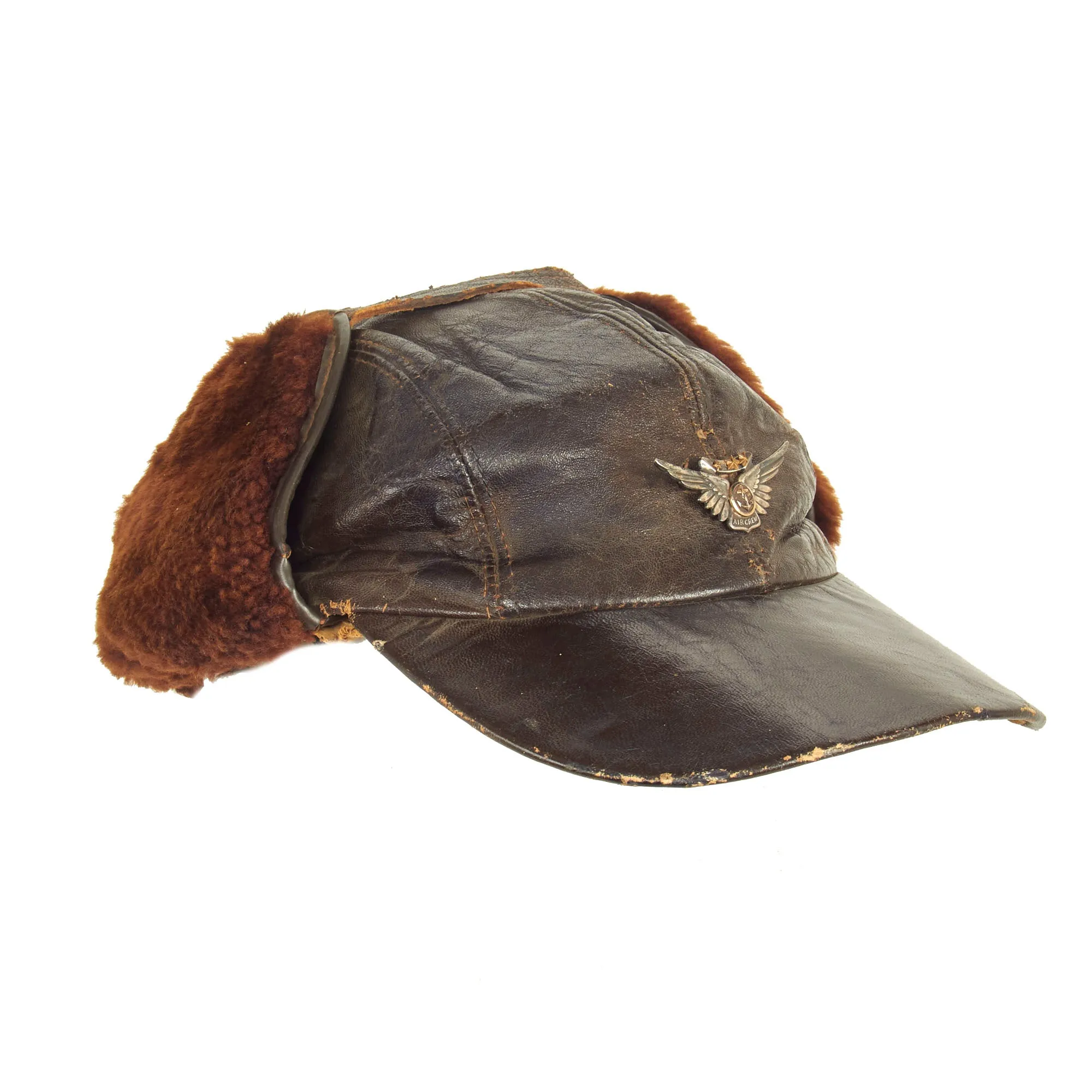 Original U.S. WWII USAAF British Made B-2 Style Winter Flying Cap With A3 HBT Mechanics Cap - 2 Items