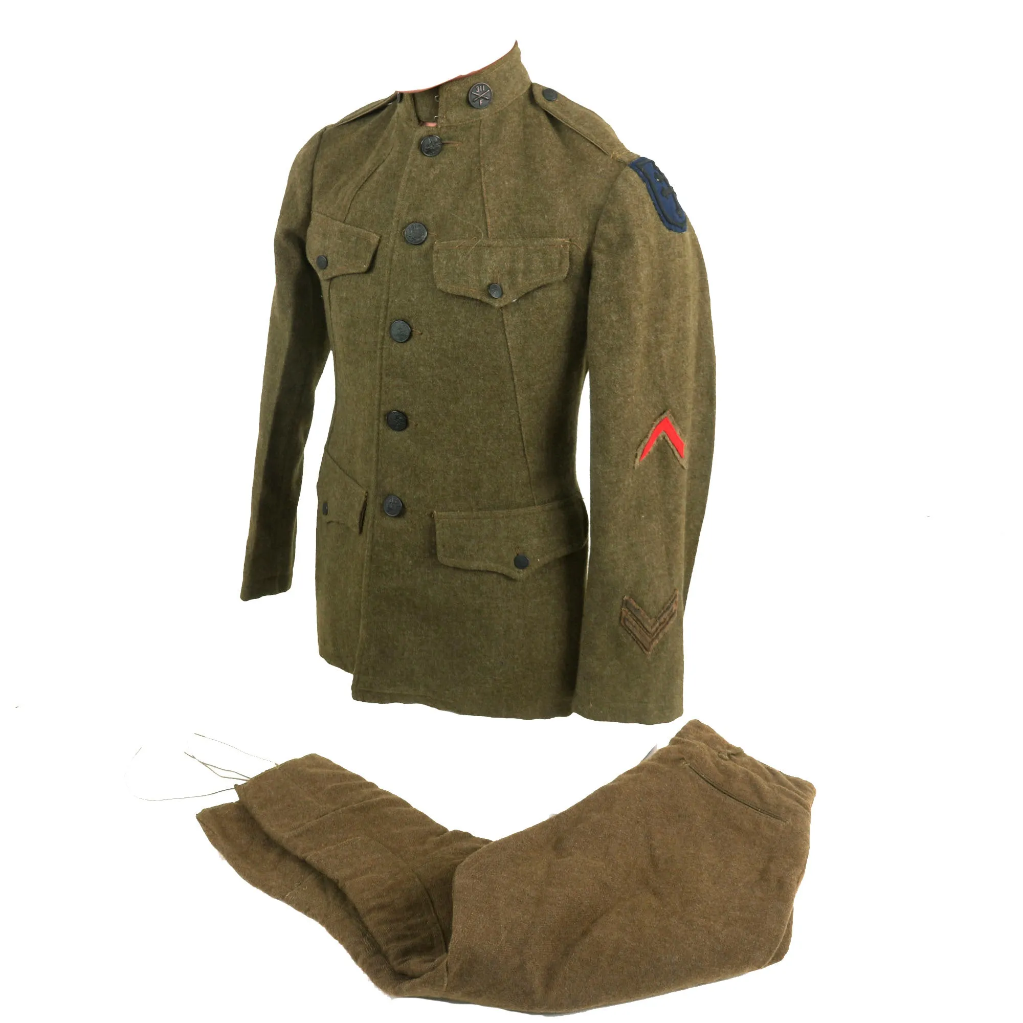 Original WWI US 79th Division Uniform Jacket & Breeches - 311th Field Artillery - Bullion Patch