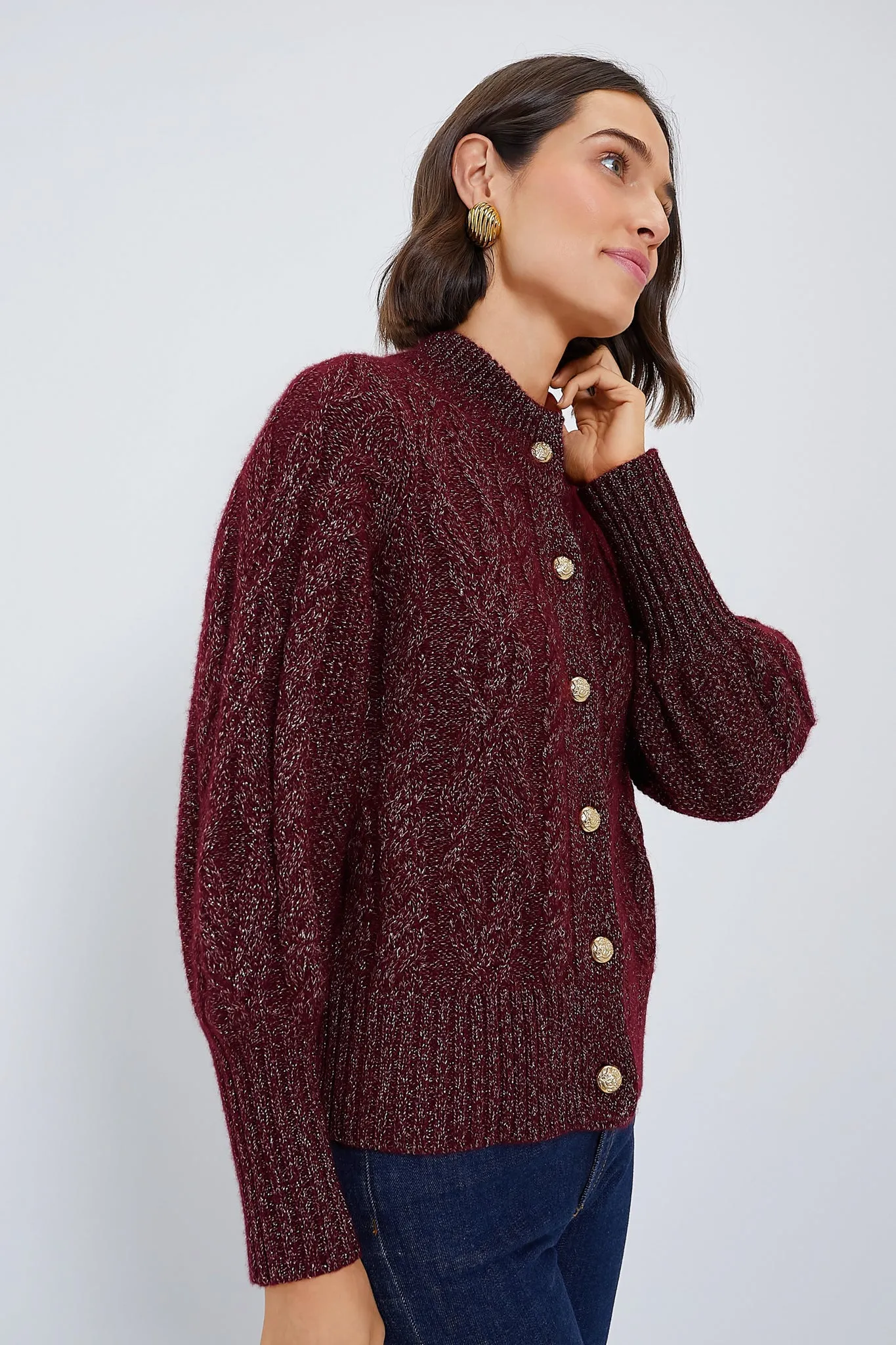 Oxblood Lurex Cashmere Colette Cardigan