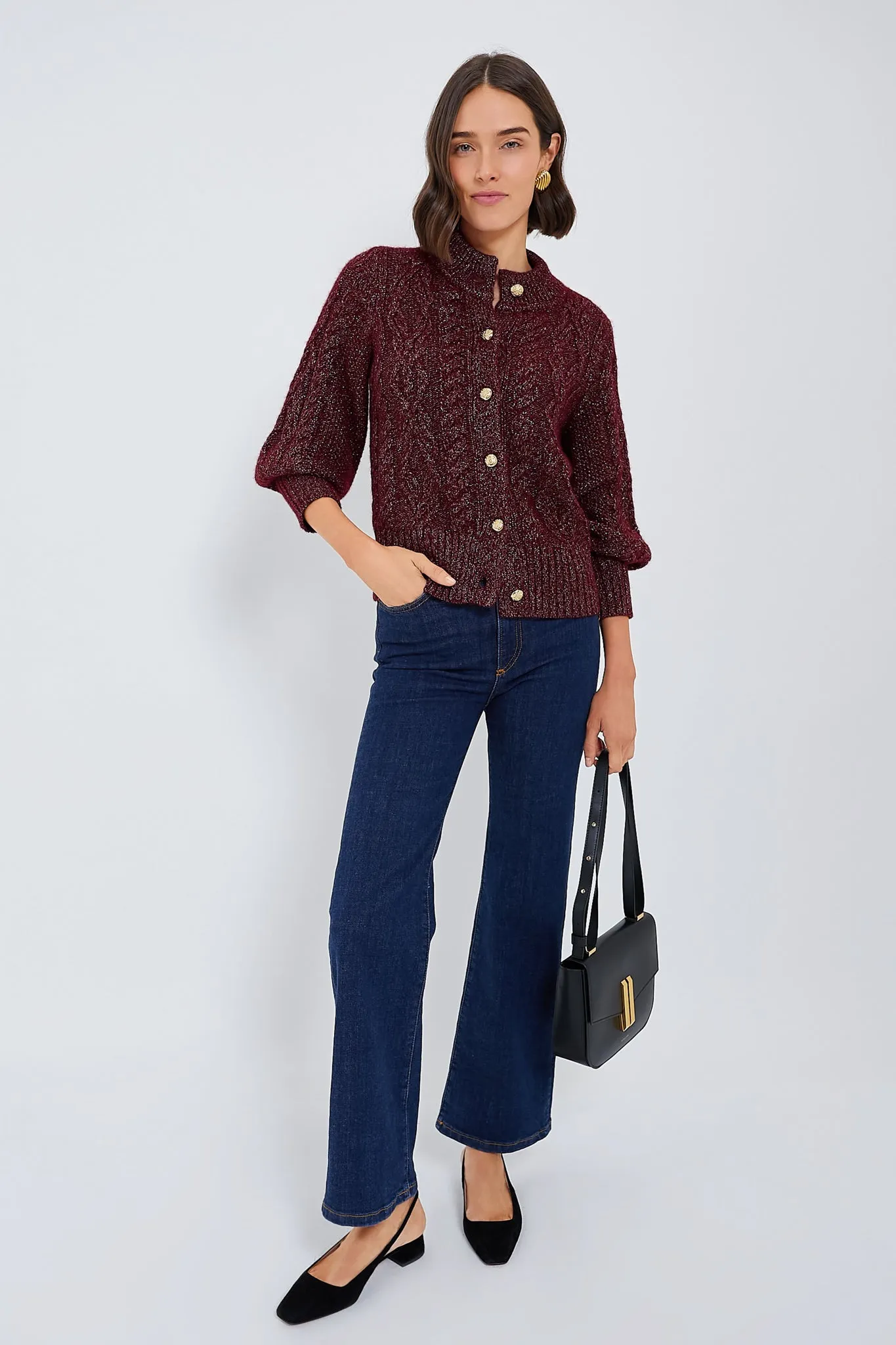 Oxblood Lurex Cashmere Colette Cardigan