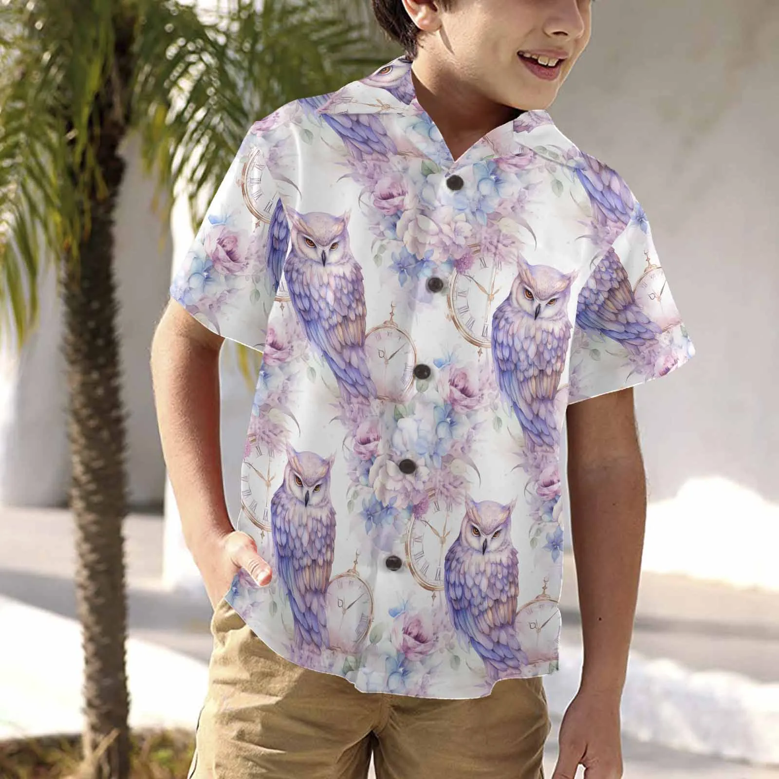 Pastel Owls  Little Boys Hawaiian Shirt